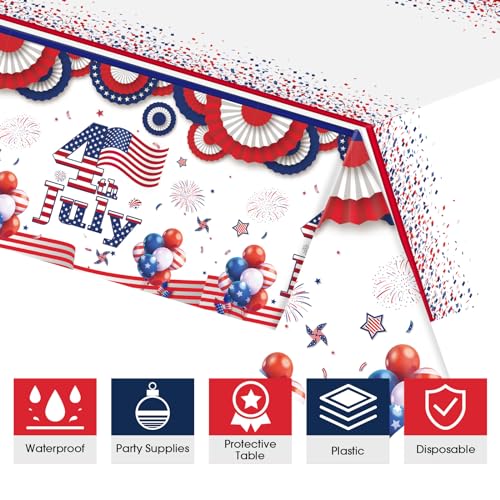4th of July Tablecloth - American Flag Plastic Cover 54x108"