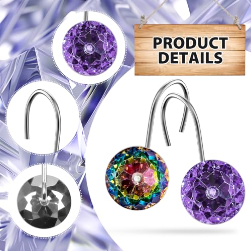 12PCS Purple & Colorful Rainbow Shower Curtain Hooks, Rustproof Bathroom Decor
