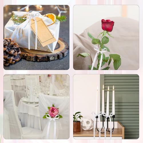 20 PCS White Bow Cupcake Toppers - Elegant Satin Ribbon Bows