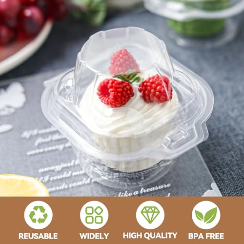 NPLUX 60 Pack Individual Cupcake Containers, Deep Dome Plastic Holders