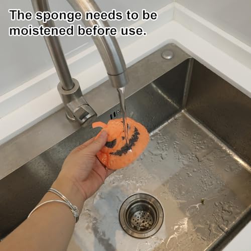 Halloween Kitchen Sponges Set - 4 Cute Pumpkin & Ghost Scrubs