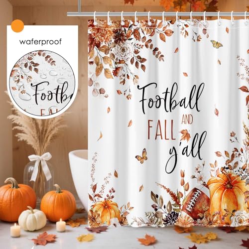 Mocsicka Football Fall Shower Curtain, 71x71 Inch Waterproof Fabric