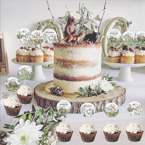 Woodland Adventure Baby Shower Cupcake Toppers - 24pcs
