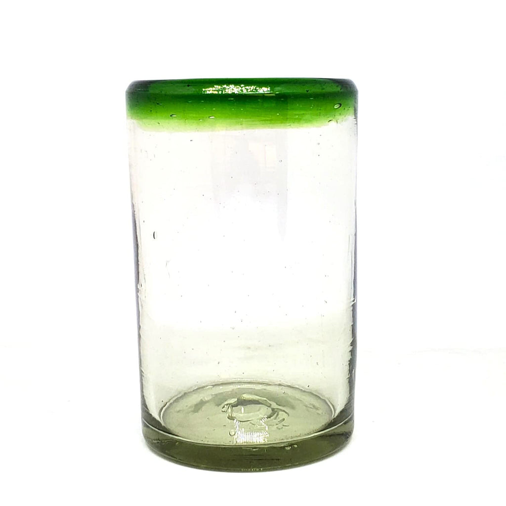 MexHandcraft Emerald Green Rim 14 oz Drinking Glasses (set of 6), Recycled Glass, Lead-free, Toxin-Free (Drinking)