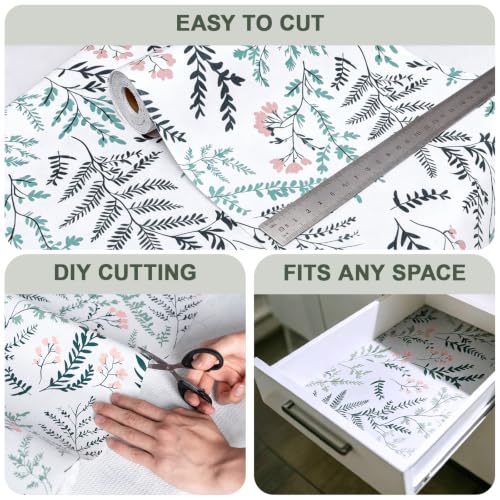 Fern Floral Shelf Liner, 12" x 118" Non-Adhesive Waterproof Drawer Mat