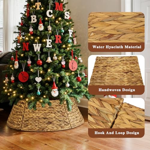 Lanpn 28 Inch Rattan Christmas Tree Collar - Brown Woven Wicker Tree Skirt for Small Artificial Trees