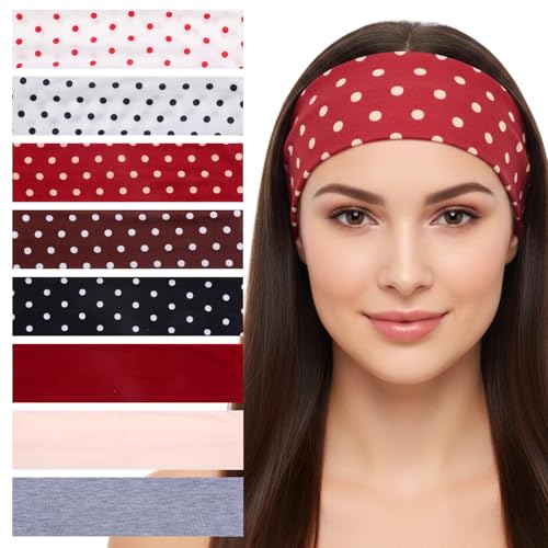 Snuviax 8 Pack Classic Polka Dot Fabric Headbands for Women Non-Slip