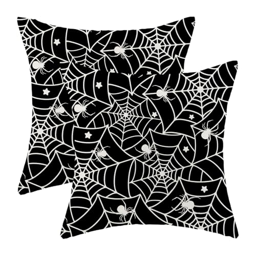 DAFENA Halloween Spider Web Throw Pillow Covers 18x18 Inch - 2 Piece Set