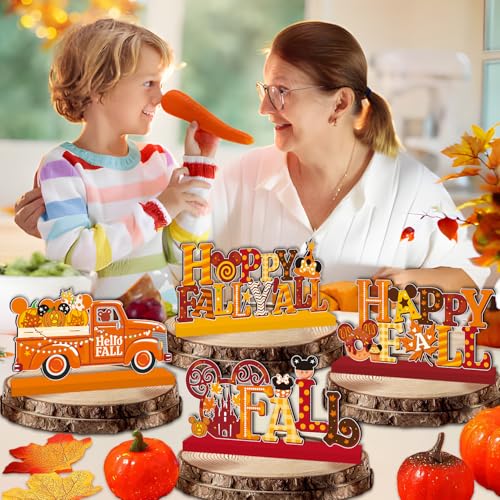 4-Piece Fall Wooden Table Decor Set with Pumpkin Design