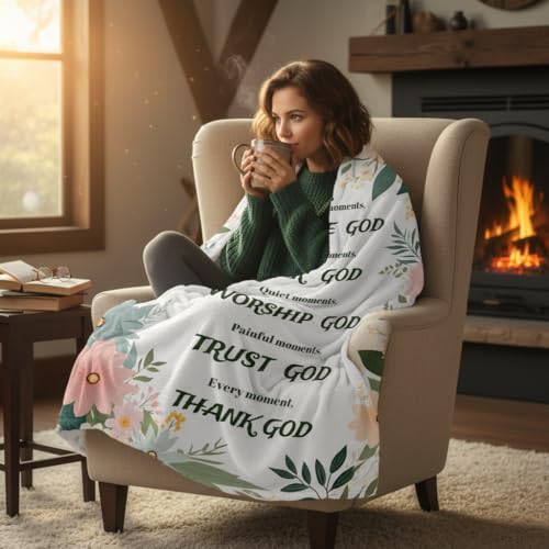 Inspirational Christian Blanket with Flowers - Soft Throw 60"x50"