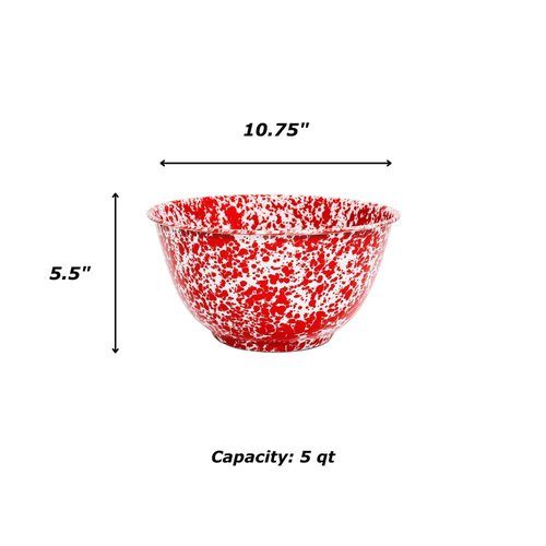 Crow Canyon Home Enamelware Salad Bowl, 5 quart, Black/White Splatter