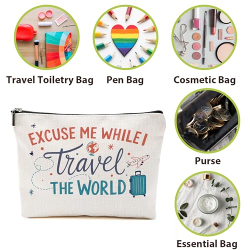 Travel Makeup Bag for Women - Portable Cotton Linen Cosmetic Pouch
