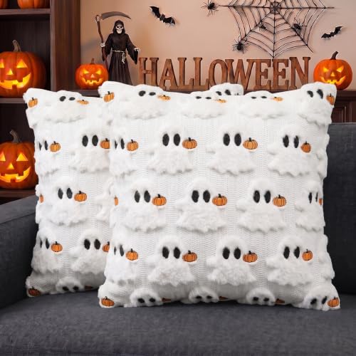 Halloween Ghost Throw Pillow Covers Set of 2 - 18x18 Inch Soft Plush