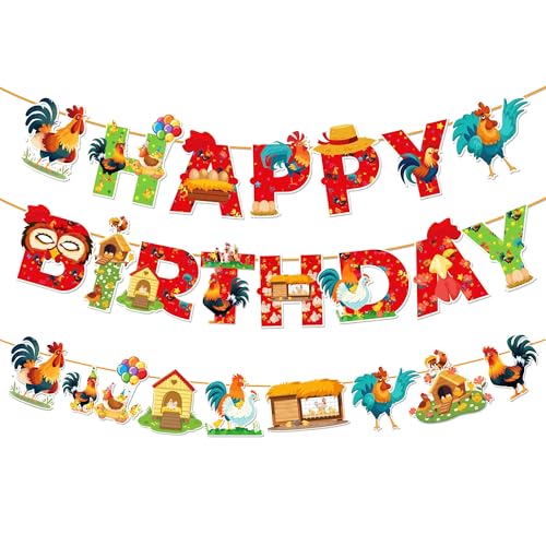 Chicken Happy Birthday Banner - Farm Theme Party Decorations