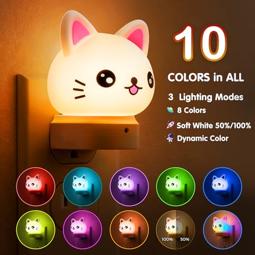 L LOHAS 3D Cat LED Night Light, Dusk to Dawn Sensor, RGB & Soft White