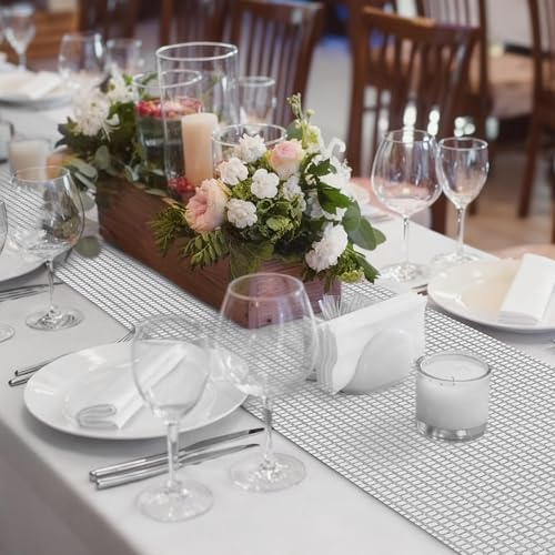 Aneco Silver Disco Party Table Runner 11x108 Inch Glitter Foil Decor