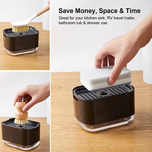 Obsoorth 10oz Dish Soap Dispenser with Sponge Holder - Black Sink Caddy