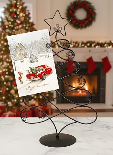 Decorative 17.5 Inch Black Christmas Card & Photo Holder Rack - Tabletop Display