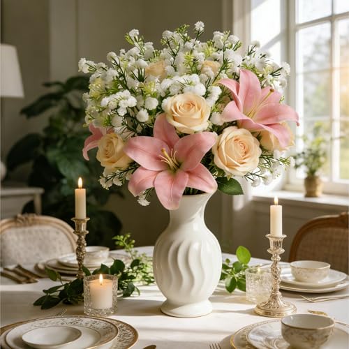 6pcs White Baby's Breath Artificial Flowers - Realistic Faux Gypsophila