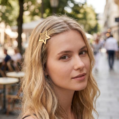Azefnuhk Gold Star Hair Clips 30-Piece Metal Snap Barrettes for Women Y2K