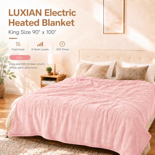 Electric Heated Blanket King Light Pink Coral Fleece & Sherpa 90x100 in - Dual-Sided Comfort