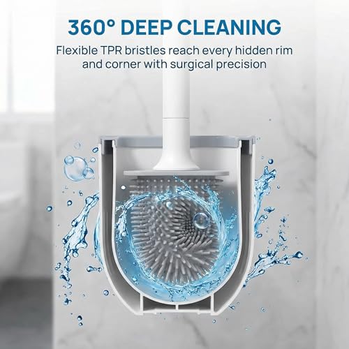 Thaibna White RV Silicone Toilet Brush with Holder - Wall-Mounted, Anti-Drip, Compact Bathroom Cleaner
