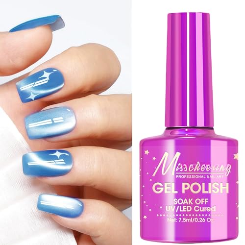 KAHSOSE Blue Jelly Cat Eye Gel Nail Polish Magnetic Reflective Finish