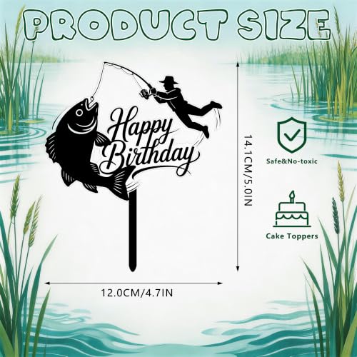 Fishing Birthday Cake Topper - Acrylic Gone Fishing Decor for Men