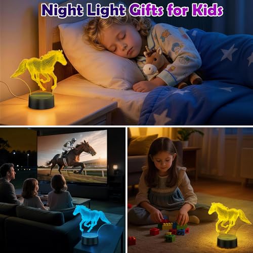3D Horse Illusion Night Light - 16 Color Changing LED Lamp with Remote