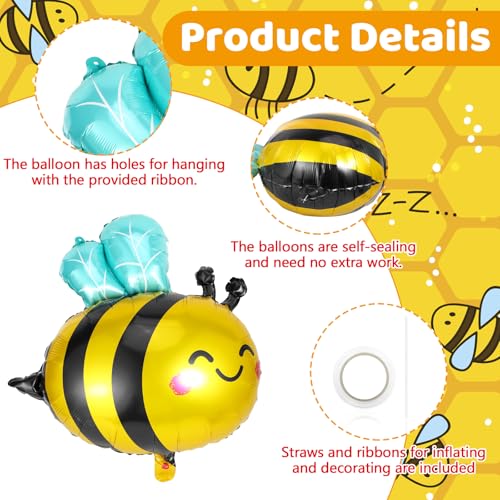 Bee Foil Balloons - 10 Pack Large Mylar Bee Decorations for Parties
