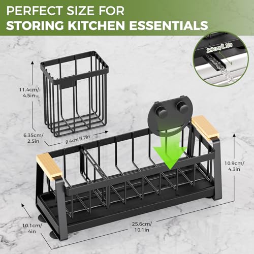AUMOVAWA Kitchen Sink Caddy Organizer with Dish Brush Holder & Suction Cups