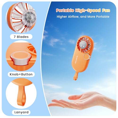 BelleRise Portable Mini Handheld Fan, Rechargeable 100-Speed Fan - Orange