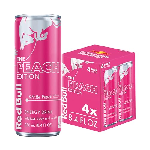 Red Bull Energy Drink, White Peach Edition, 8.4 fl oz Cans (4 Pack)