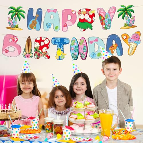 Hawaiian Birthday Banner - Tropical Luau Party Decor
