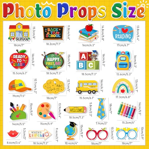 23-Piece Back to School Photo Booth Props Set with School Bus Frame
