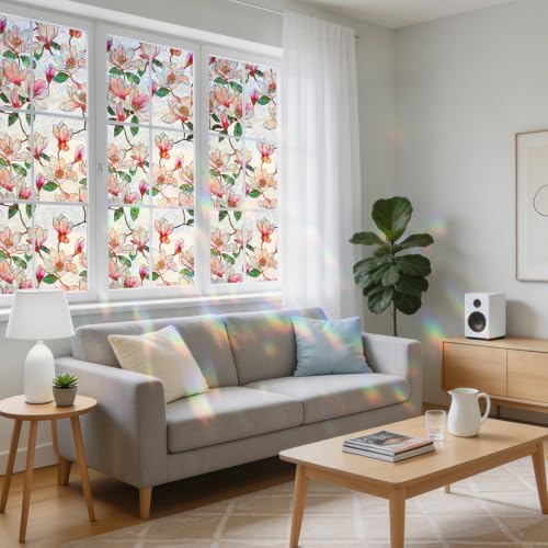 Magnolia Stained Glass Window Privacy Film - 17.5" x 78.7"