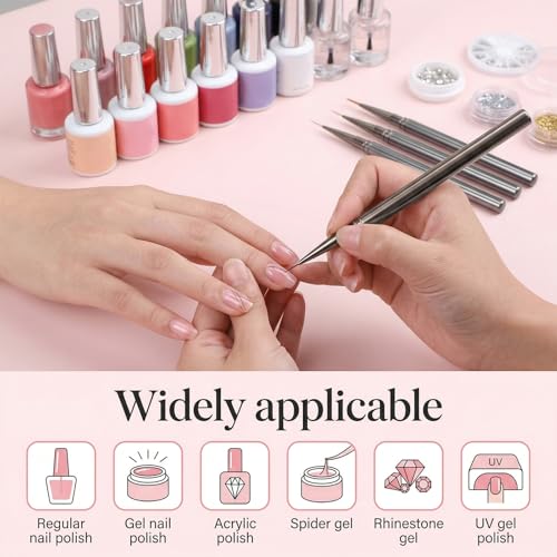 Ziuohaa 5-Piece Nail Art Liner Brush Set with Metal Handles and Caps