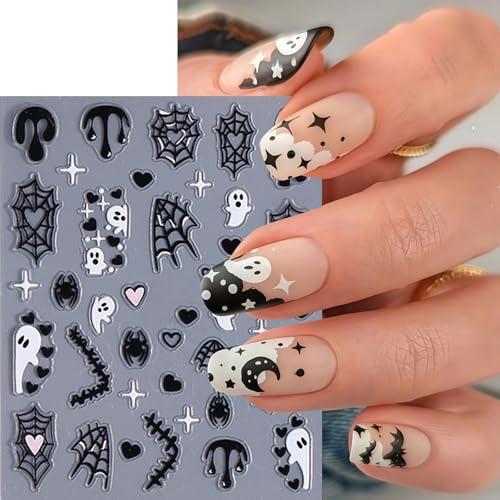 8 Sheets 5D Embossed Halloween Spider Skull Ghost Nail Art Stickers