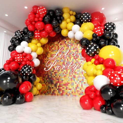 PityBlns Red Yellow Black Balloon Arch Kit 183pcs - Cartoon Mouse Theme Party Decor
