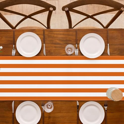 Orange & White Striped Table Runner 13" x 72" for Parties