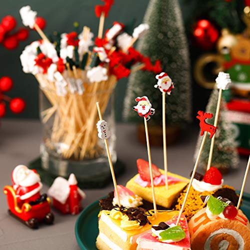 600 Pcs Christmas Bamboo Cocktail Picks for Appetizers & Fruit - Santa Snowflake Reindeer