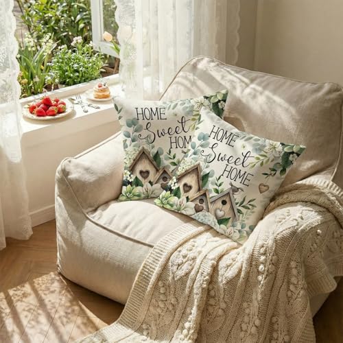 GEEORY Spring Home Sweet Home Pillow Covers Set of 2, Green, 18x18
