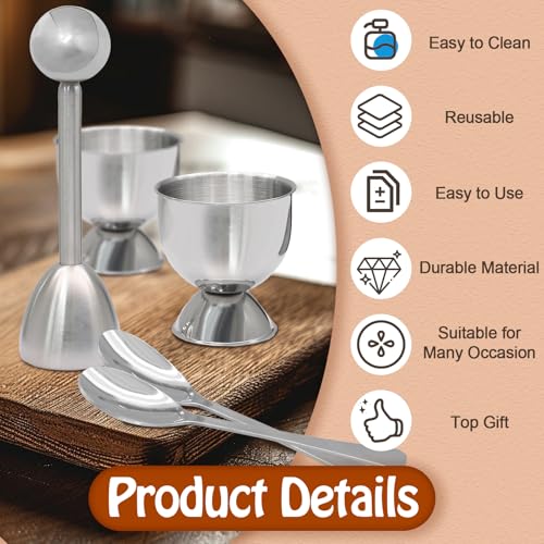 Vibedor Stainless Steel Egg Cups & Cracker Set of 5 - Durable, Easy to Clean Kitchen Utensils
