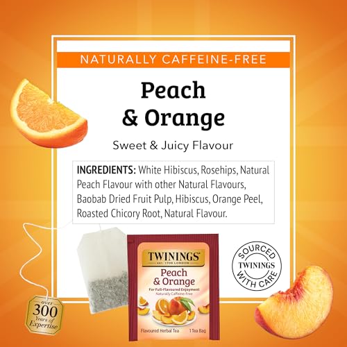Twinings Peach & Orange Herbal Tea Bags, 20 Count (Pack of 2) - Caffeine-Free & Fruity