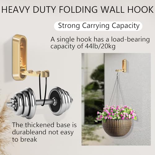 Foldable Gold Wall Hooks - Heavy Duty Zinc Alloy Flip Down Hook (2 Pack)