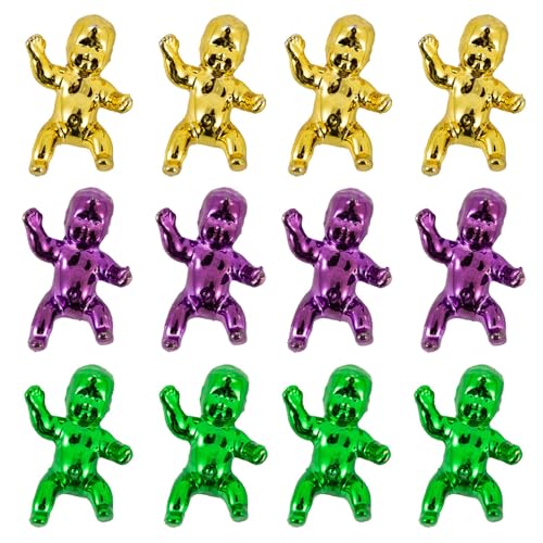 12 pcs Mardi Gras King Cake Babies - Colorful Plastic Figurines