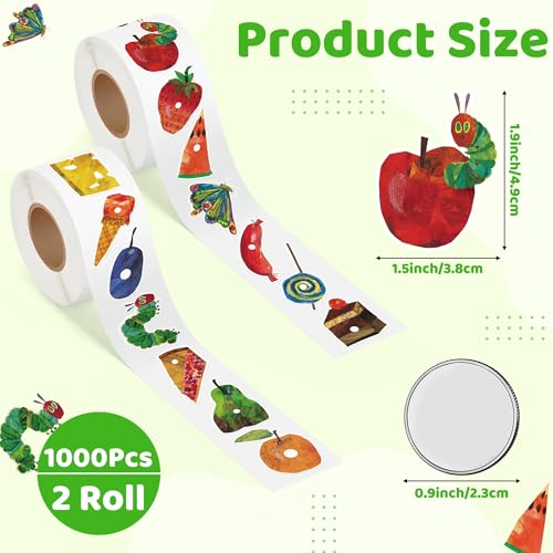 Caterpillar Stickers Roll - 1000pcs Self-Adhesive 1.9-Inch Party Labels