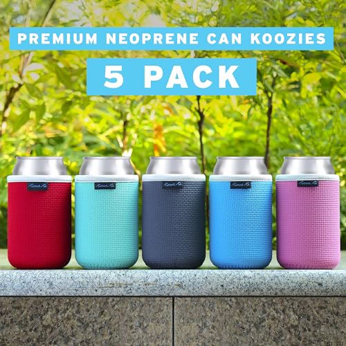 Current Co. Multicolor Beer Can Cooler Sleeves 5 Pack - Insulated Neoprene Koozies for 12oz Cans & Bottles