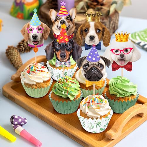 24 PCS Dog Cupcake Toppers - Cute Puppy Birthday Cake Decorations