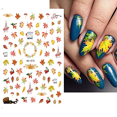 Fall Nail Stickers 3D Self-Adhesive Autumn Maple Leaf Decals 8 Sheets